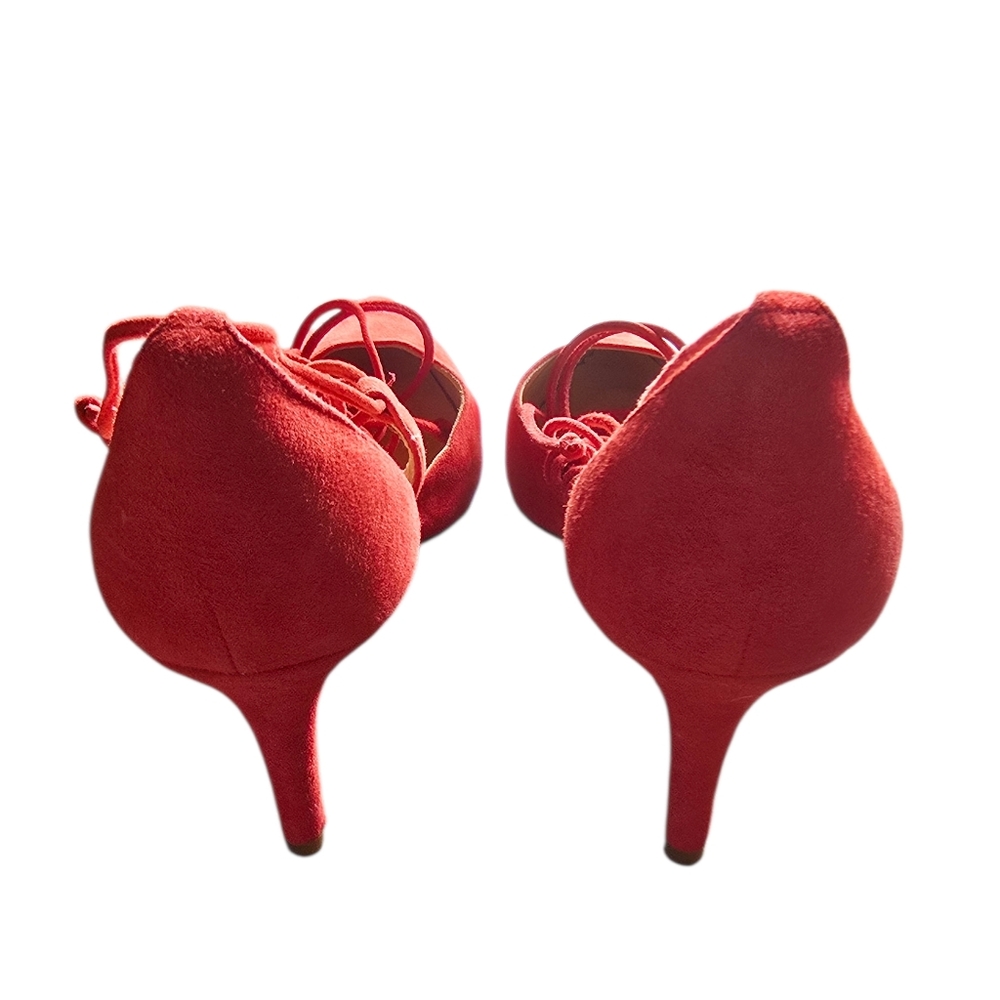 M. GEMI Red Lace Up Suede Heels Size EU 40 US 9 - Picture 4 of 7